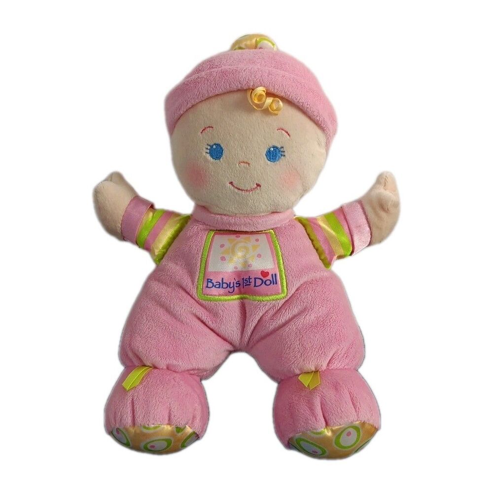 Fisher Price Babys First Doll Plush Rattle 10 Inch 2008 Stuffed Animal Toy Pink